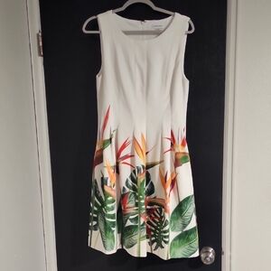 Calvin Klein White Dress with Tropical Print